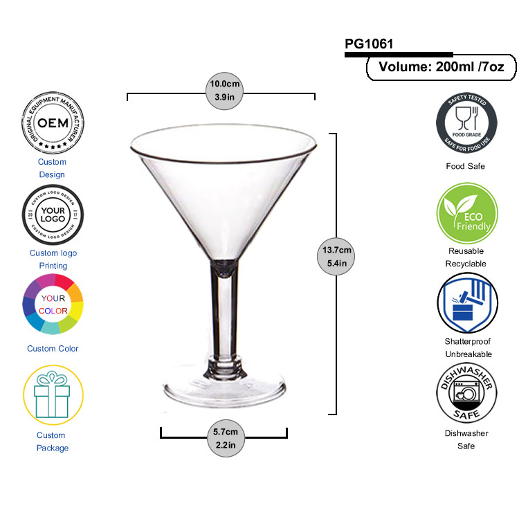 Curved Stem Plastic Martini Glasses Bacardi Polycarbonate Cocktail Glasses