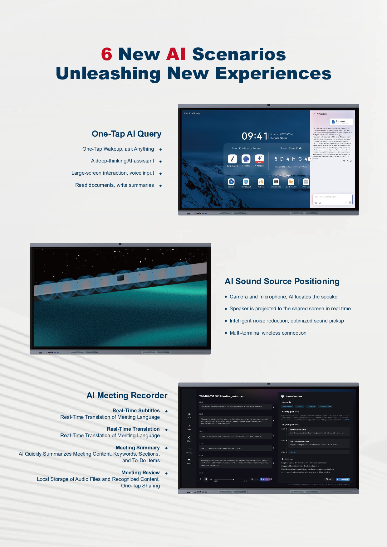 65 Inch B type AI Empowered Smart Interactive Whiteboard with Android 14 and 48MP Camera for Education and Conference