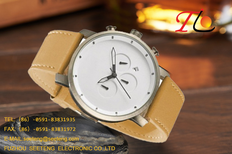 PU leather band square alloy case simple clean dial wrist watch for young men