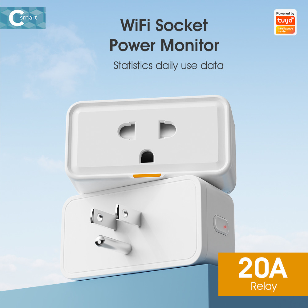 Tuya Smart WiFi Socket 16A Plug with Timing, Power Monitoring, Alexa & Google Home Compatibility, Smart Life App for Smart Home