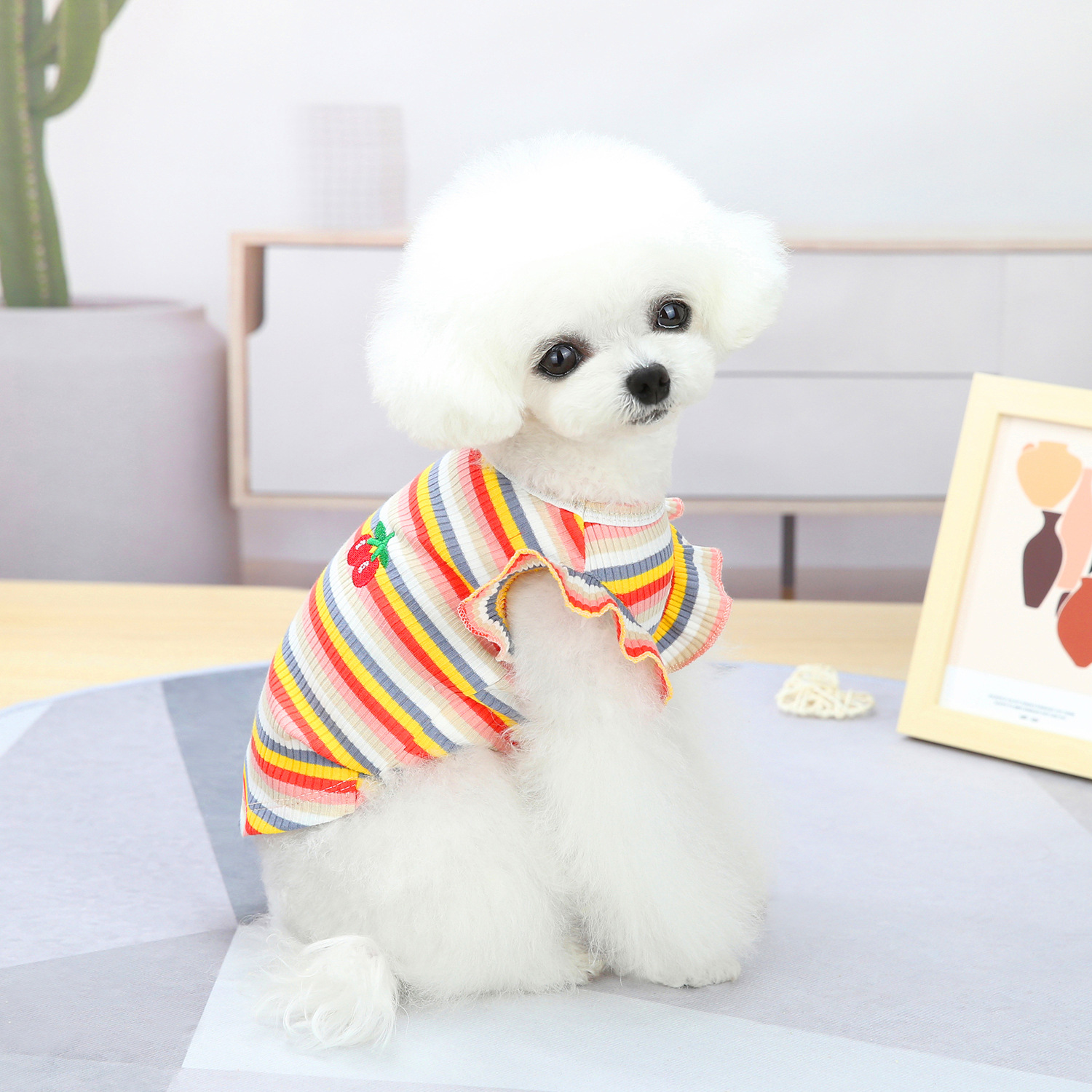 Embroidered Dog Pet Clothes Pure Cotton With Classic Stripes