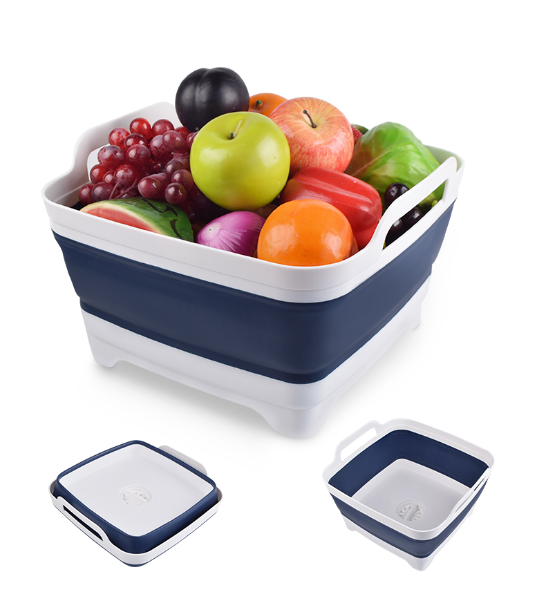 Collapsible 9L Silicone Strainer Basket Silicone Household Products Blue White
