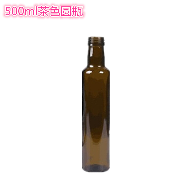 Glass Base Material 750ml Round Dark Green Camellia Walnut Oil Bottle with Cork Sealing Type