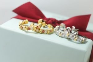 Authentic Silver 925 Sterling Earrings Gold Vermeil Hoop Huggie