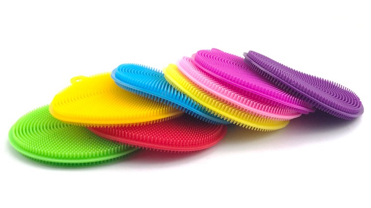 Magic Sponge Silicone Dish Scrubber , Gentle Thorough Clean Rubber Dish Brush
