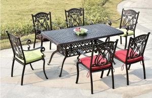 China Leisure Garden Cast Aluminum 6 Seater Outdoor Furniture Table And Chair Set Garden Furniture wholesale