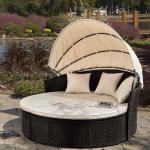 Modern Hotel Outdoor Furniture Patio Rattan Round Flip Top Daybed With Canopy