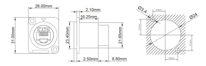 RJ45 CAT6 Zinc Alloy Square Data Connector Dustproof Audio Connector for Industrial Electronics Accessories