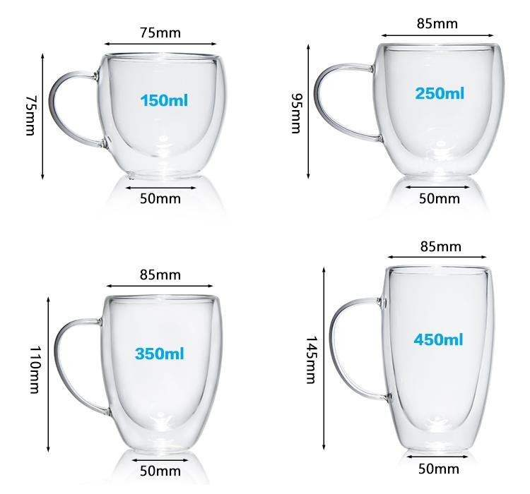 Customized Double Wall Glass Juice Latte Cup 450ml 600ml