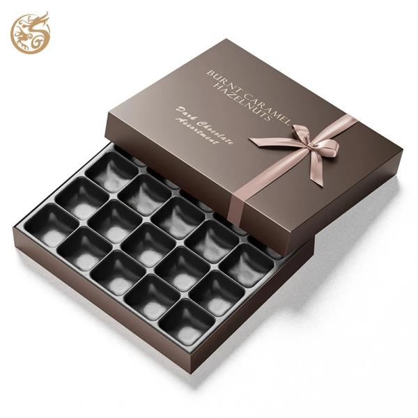 Custom Printed Chocolate Paper Box Bakery Donuts Cookie Macaron Packaging Box Brown Lid And Base Box With Ribbon