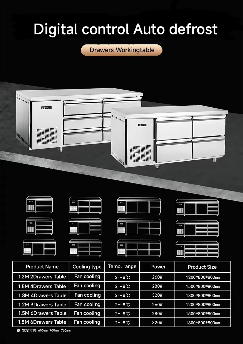 6-Drawers Counter Table Commercial Stainless Steel Counter Chiller Drawers Refrigerator Workbench