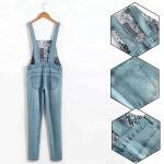 Embroidered Suspender Little Girl Denim Overalls Slim Fit Color Fade Proof