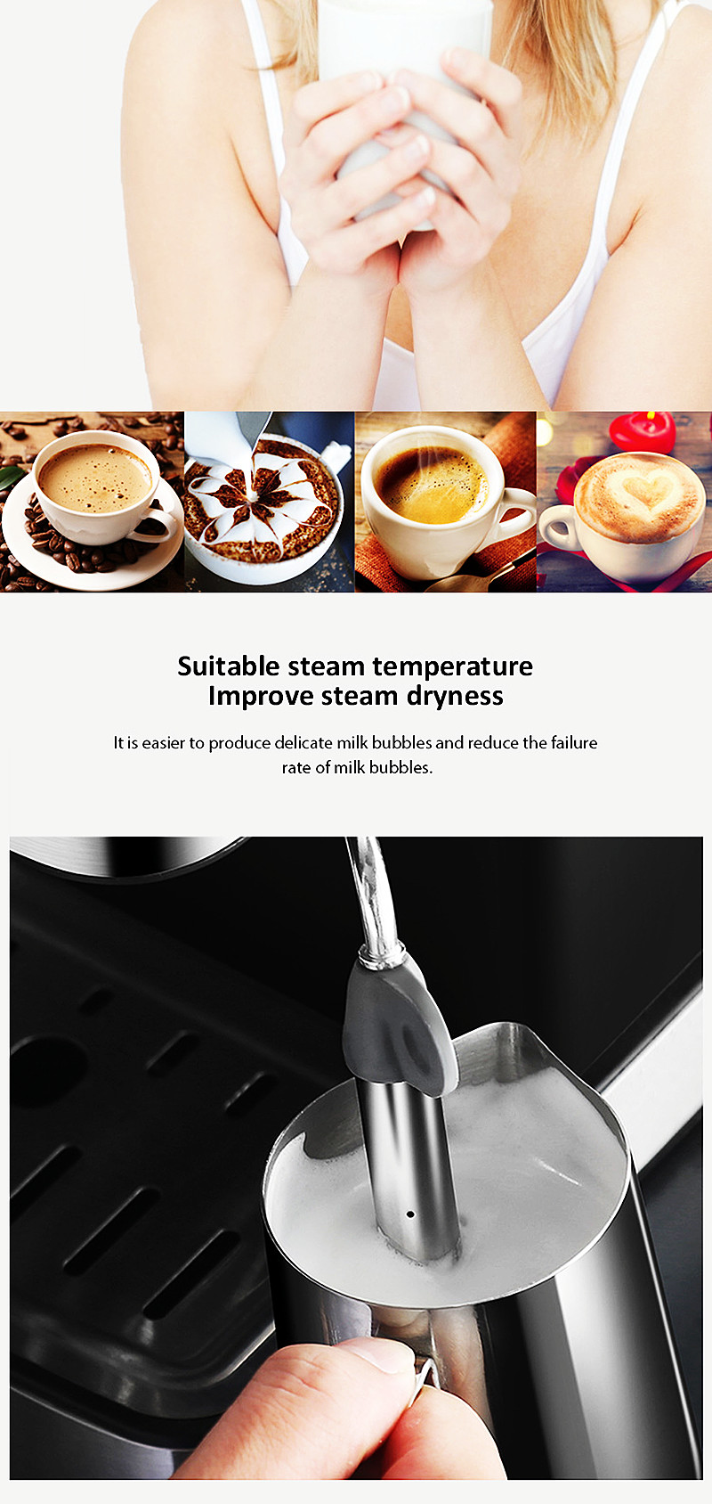 Portable Electric Espresso Coffee Machine Made of Stainless Steel for Home and Office