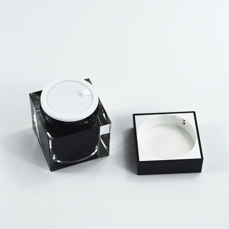 Acrylic Collar Jar for Skin Care Cream in Thick Wall Square Shape Customized Color