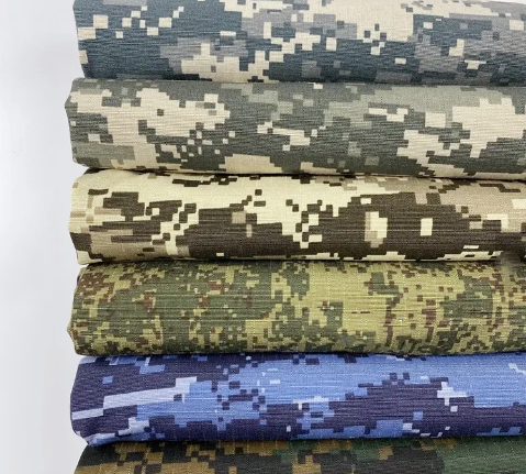 Blue Polyester Camo Material Fabric , Mosaic Printed Camouflage Cloth Material