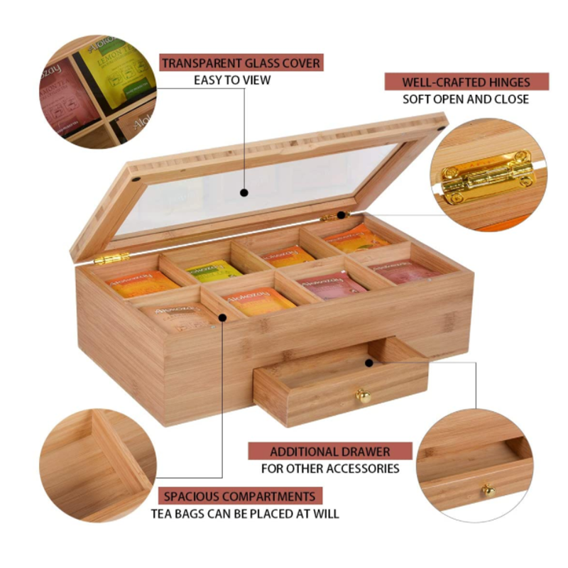 Transform Your Vanity with Bamboo Storage Box and Drawers Capacity 3-6L 33 x 19 x 10.2 cm