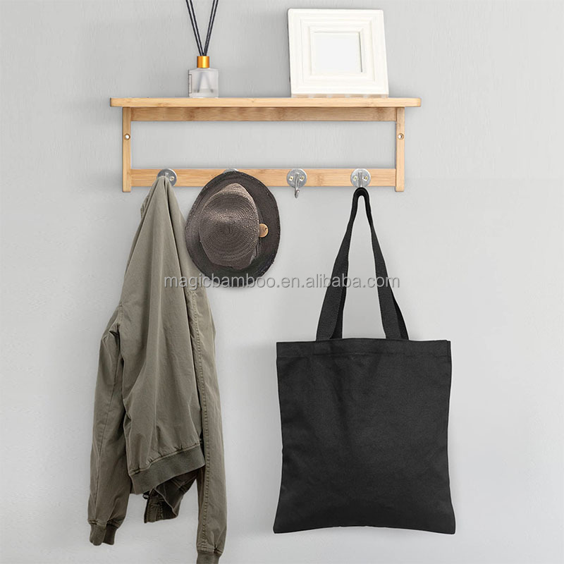 Modern and Functional Solid Bamboo Wooden Bathroom Shelf with 4 Stainless Steel Hooks