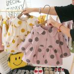Pink Lapel 110CM Spring Children'S Clothing Coat Polka Dot Pattern