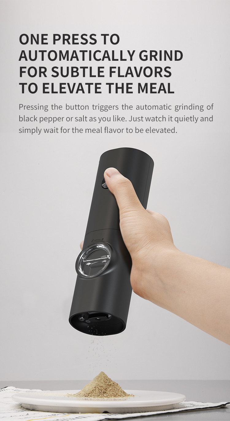 Black Electric Pepper Grinder With Easy Refill ABS Stainless Steel 70ml Capacity
