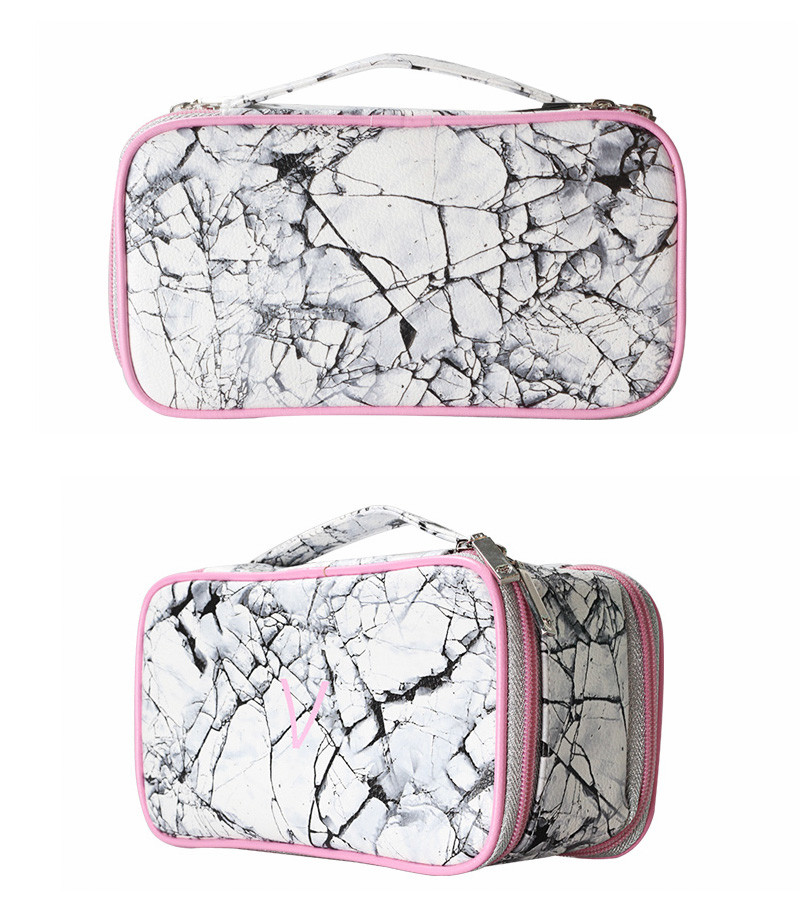 Custom Portable Geometric Printing Cosmetic Bag PU Leather Waterproof