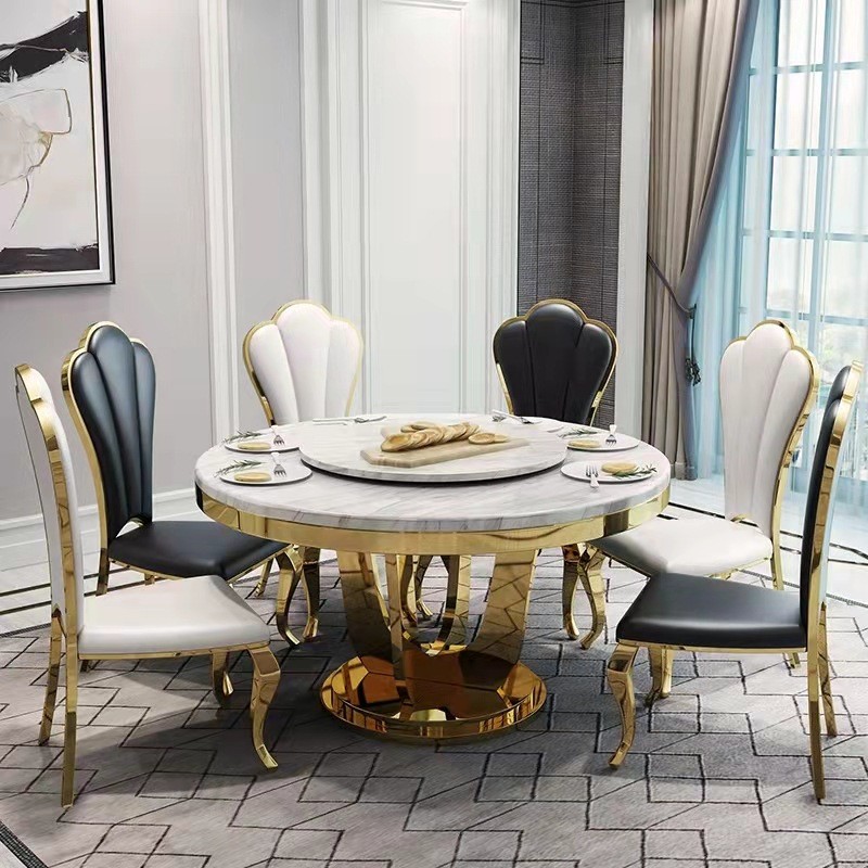 Round Dining Room Stainless Steel Marble Tables Customized Color