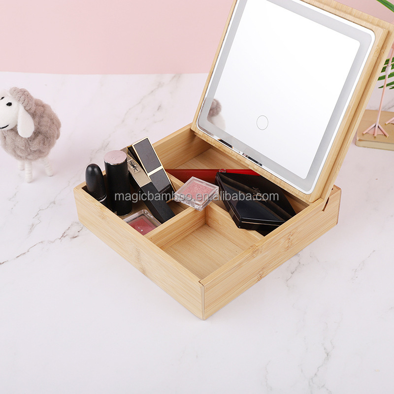 Personal Beauty Care Essential Three-Color Light Glass Mirror for Bathroom or Desktop