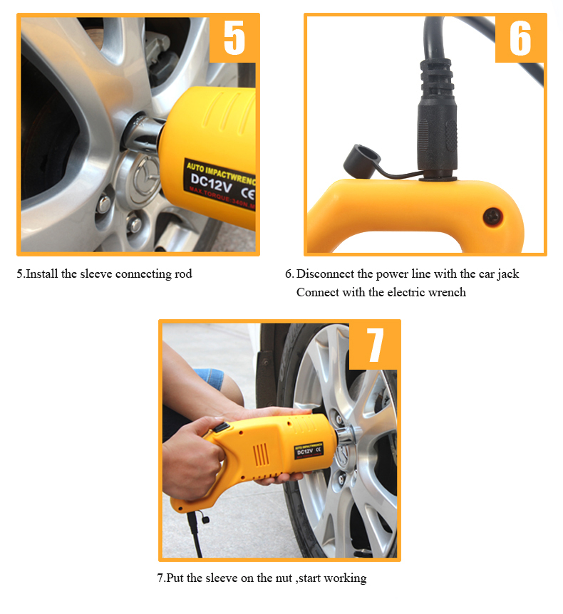 silver /yellow color 100w 12V electric car jack with electric impact wrench