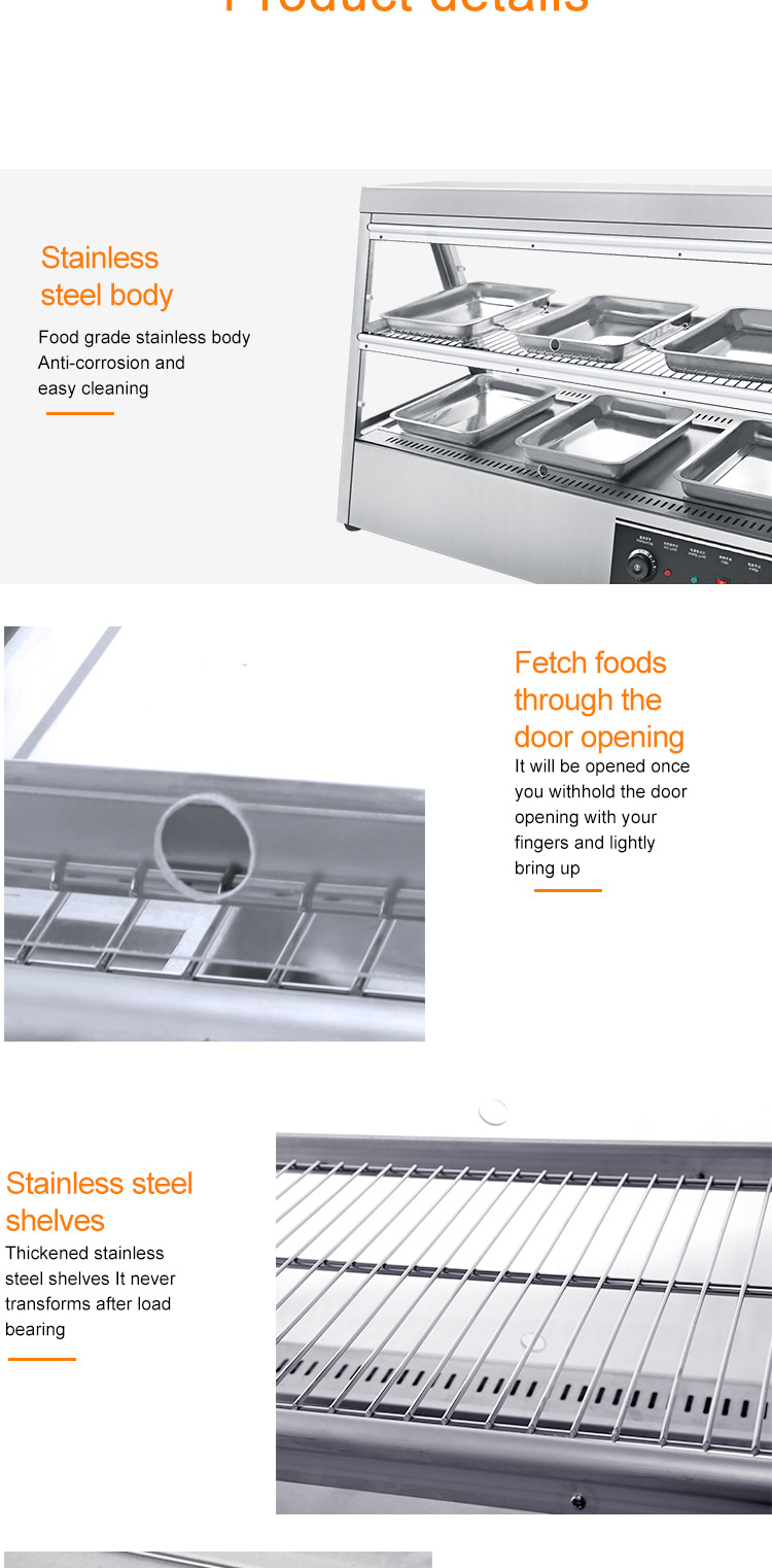 1600W Commercial Kitchen Counter Top Fast Food Warmer Display Showcase for KFC Chicken