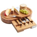 Outdoor Indoor Bamboo Cheese Board Cutlery Knife Set With Laser Or Burned Logo