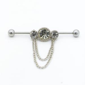 China Clear Crystal Industrial Piercing Dangle Jewelry 14G 38mm Silver Color wholesale