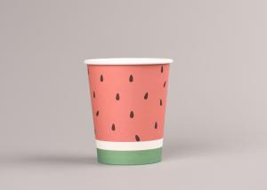 China 2- Color Printing Insulated Paper Hot Cups With Cover , Watermelon Pattern wholesale