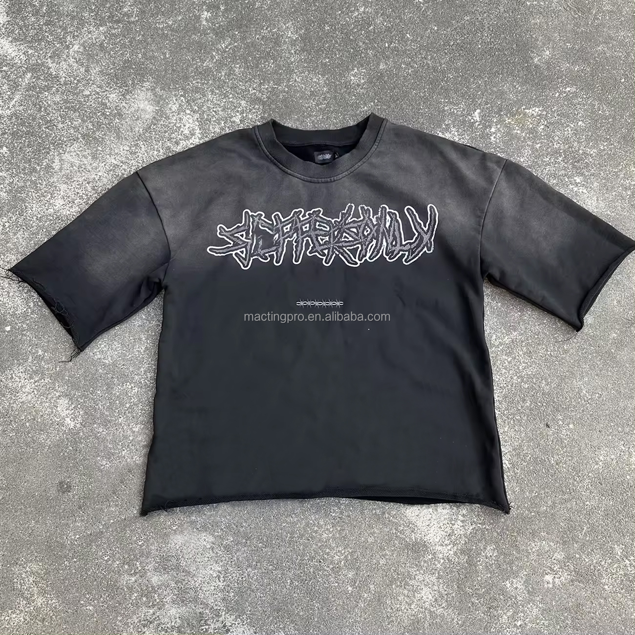 300Gsm French Terry Heavyweight T-Shirt Tee Sun Faded Acid Washed Boxy Cropped T Shirt Men