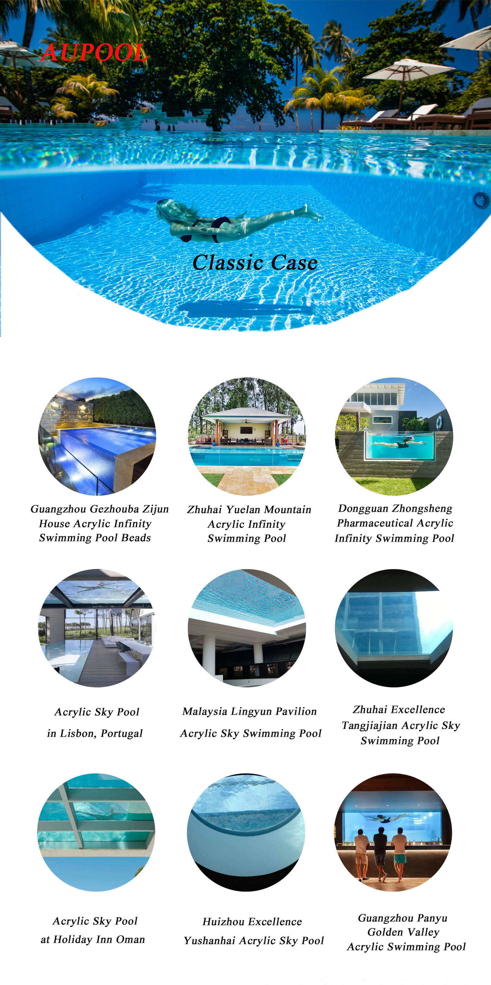 Clear Acrylic Panel AUPOOL Fiberglass Outdoor Baby Swimming Pools With Ladder And Heat Pump For Kids