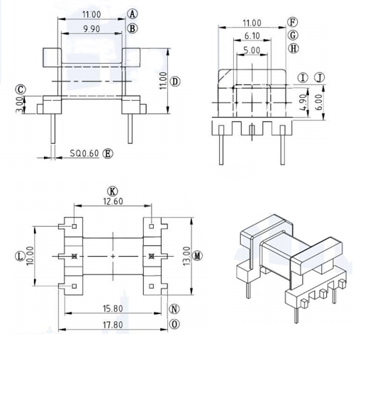 Ee16 Framework Horizontal Transformer Bobbin 4 Pin For Telecommunications