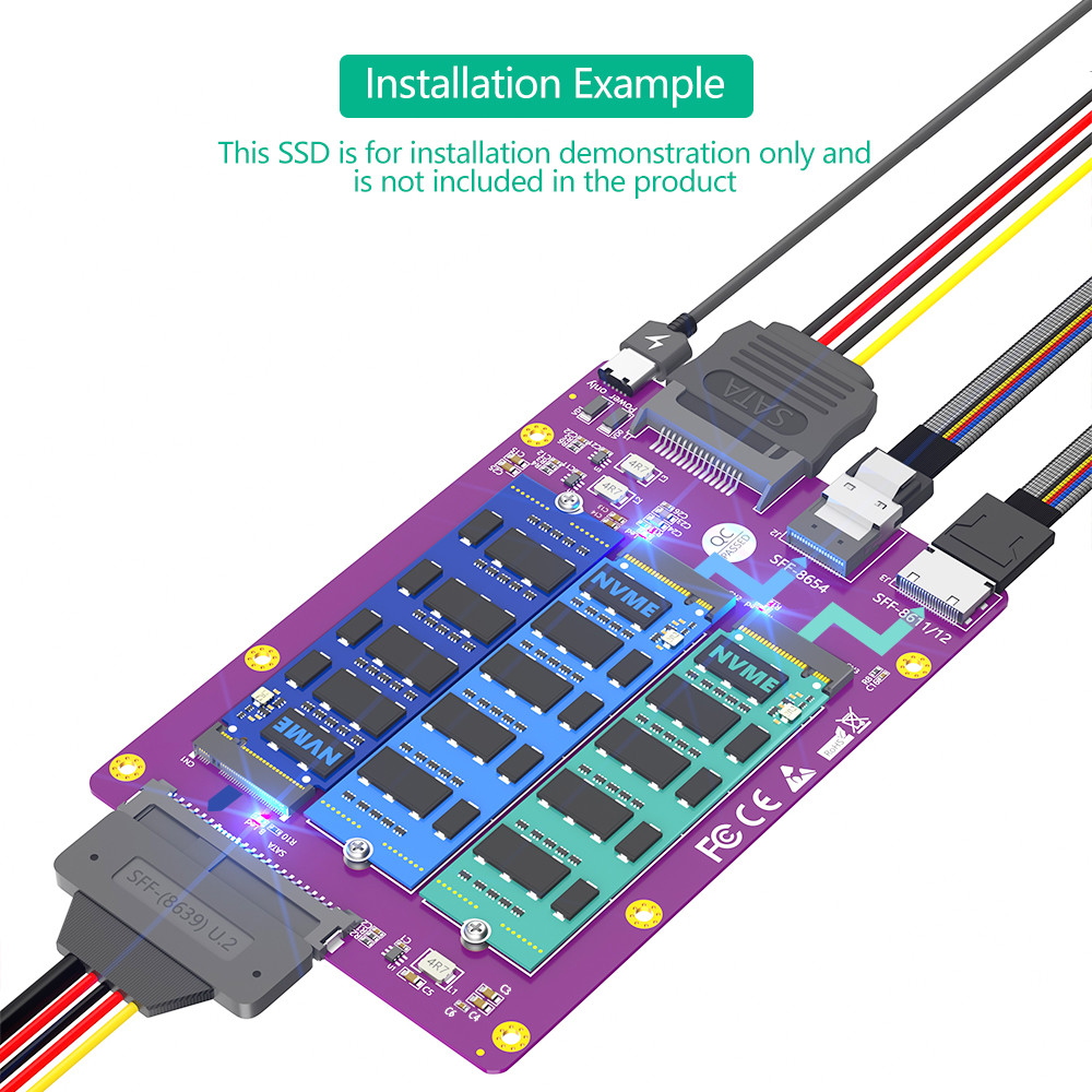 3 in 1 Combo M.2(NGFF) NVMe SSD to SFF-8611/8612/ 8654/and U.2(SFF-8639) Adapter.
