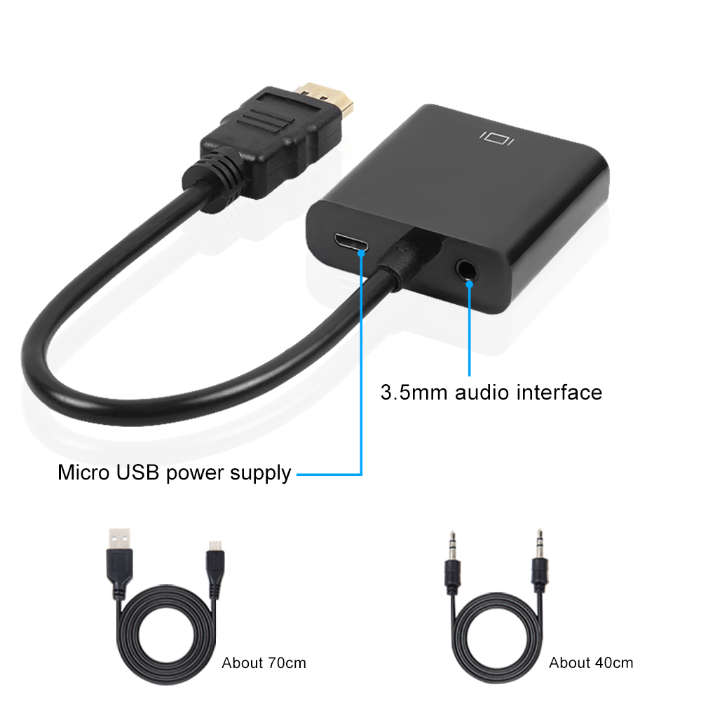 HDMI To VGA Adapter Converter 1080P Digital To Analog Audio Video For Laptop Tablet PC