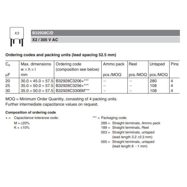 0.1uF EPCOS TDK EMI Suppression Capacitor 305V 630V B32921C3104M000