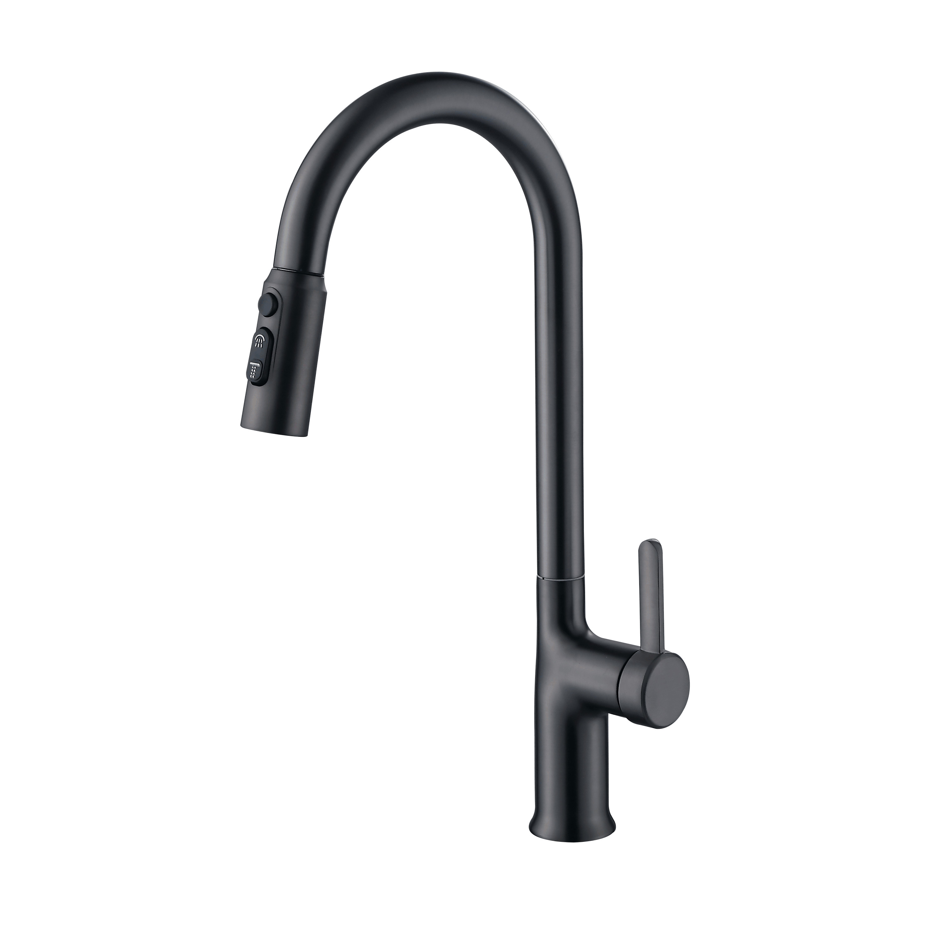 Pull Down Button Kitchen Faucet Black Brass One Handed Handle