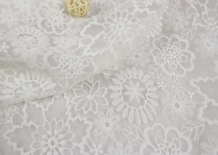 Custom Nylon Mesh Embroidery Dying Lace Fabric For Wedding Dresses Eco Friendly