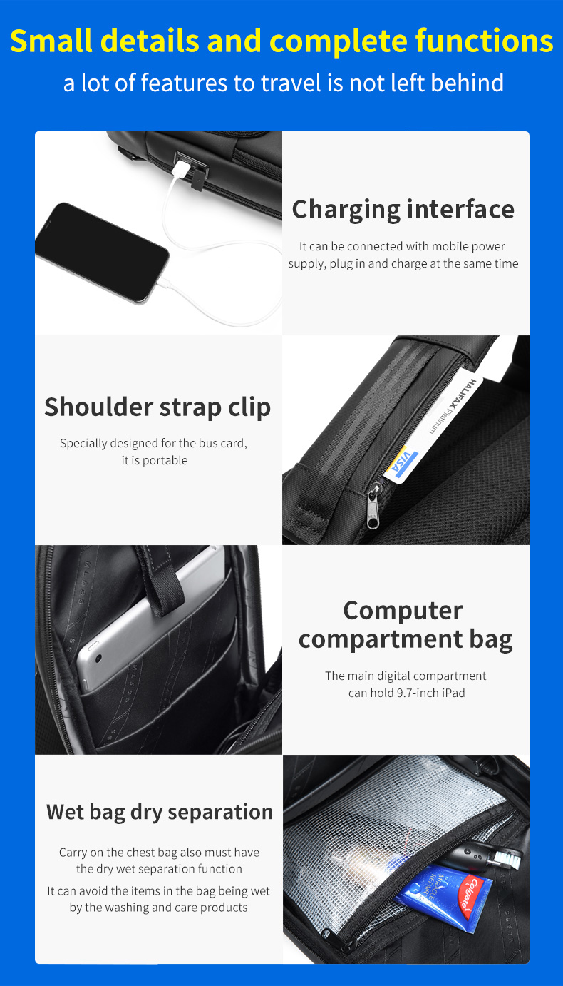 Solid Color Outdoor Travel Mens Sling Bag Multi Pocket Design Easy To Carry