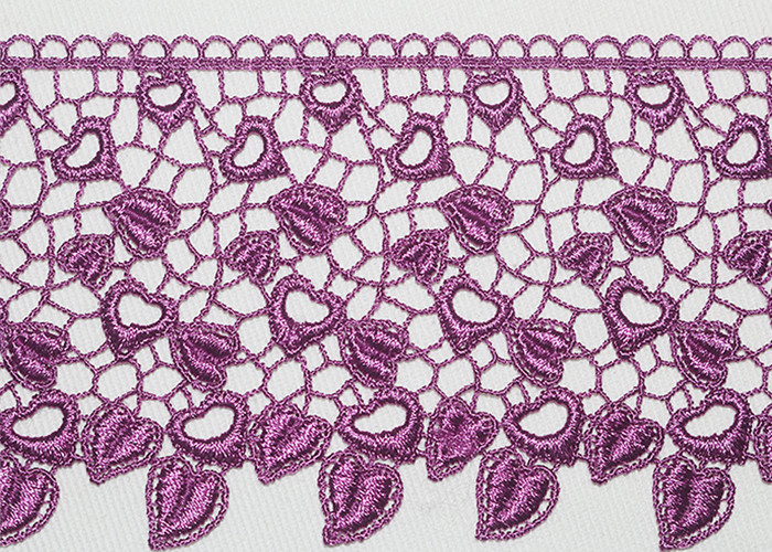 Pink Guipure Lace Ribbon Embroidery Fabric With Heart - Shaped / African Cord Lace