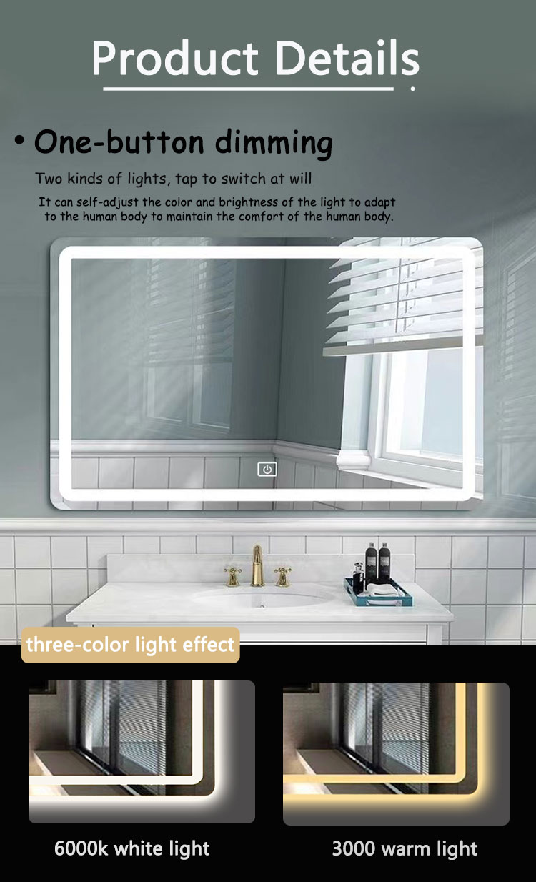 Modern Smart Mirror with High Brightness LED Strip Lights Illuminated and Defogging