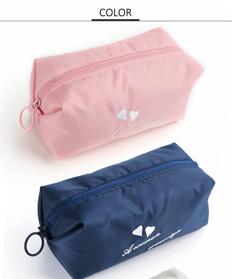 Basics Portable Waterproof Pure Color Pink Polyester Cosmetic Bag