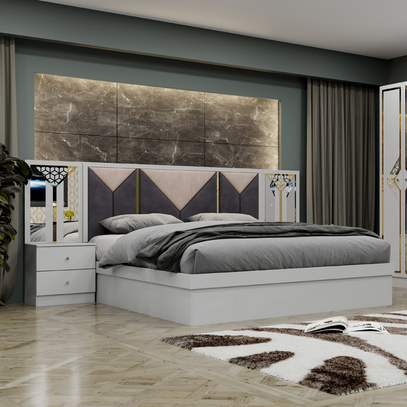 High Quality Wood Frame Modern King Size Double Bed Home Suite Queen Full Luxury Turkish Wooden Bedroom Furniture Set