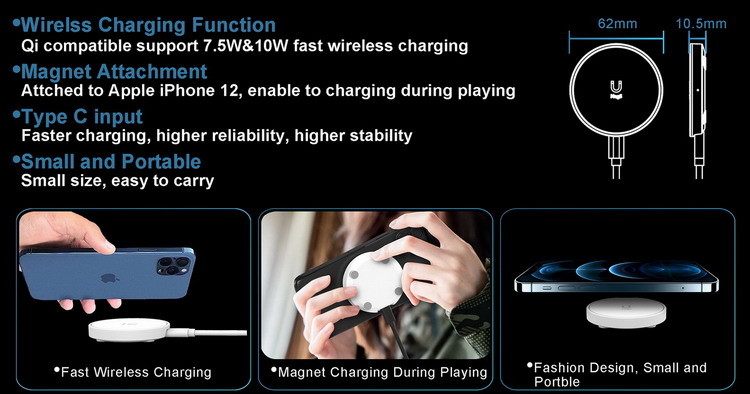 Super Mini Magnetic Wireless Charger Waterproof Charging Magnetic Mount PC Anti Slip Top