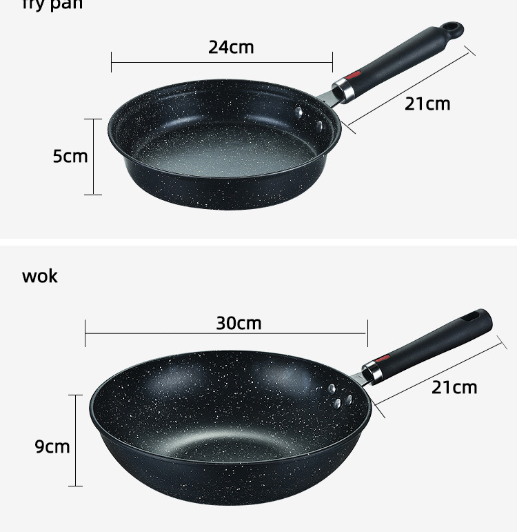 Multi Function Black Flat Bottom 3PCS Frying Non Stick Kitchen Cookware Sets