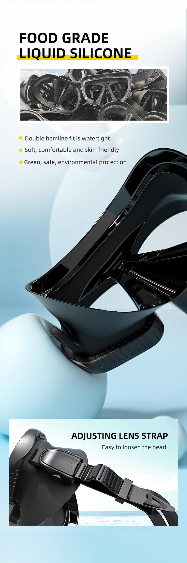OEM Freediving Easy Breathe Snorkel Mask Scuba 100cc