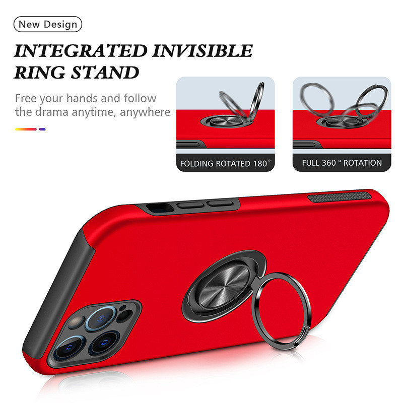 Dual Layers Finger Grip Phone Case Foldable Kickstand Camera Lens Protection For Car Mount