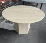 Polished Beige Round Travertine Dining Table Modern Stone Furniture for Living