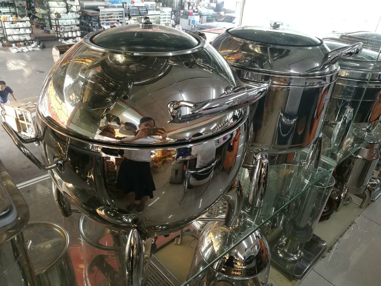 Buffet Ware Stainless Steel Cookwares Roung Soup Warmer With Glass Window / Lid 10Ltr